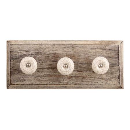 Cream Crackle Handmade Ceramic Wooden Hooks